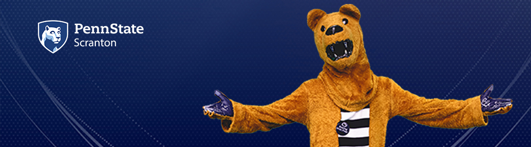 Penn State Scranton. Penn State Nittany Lion mascot in welcoming pose.